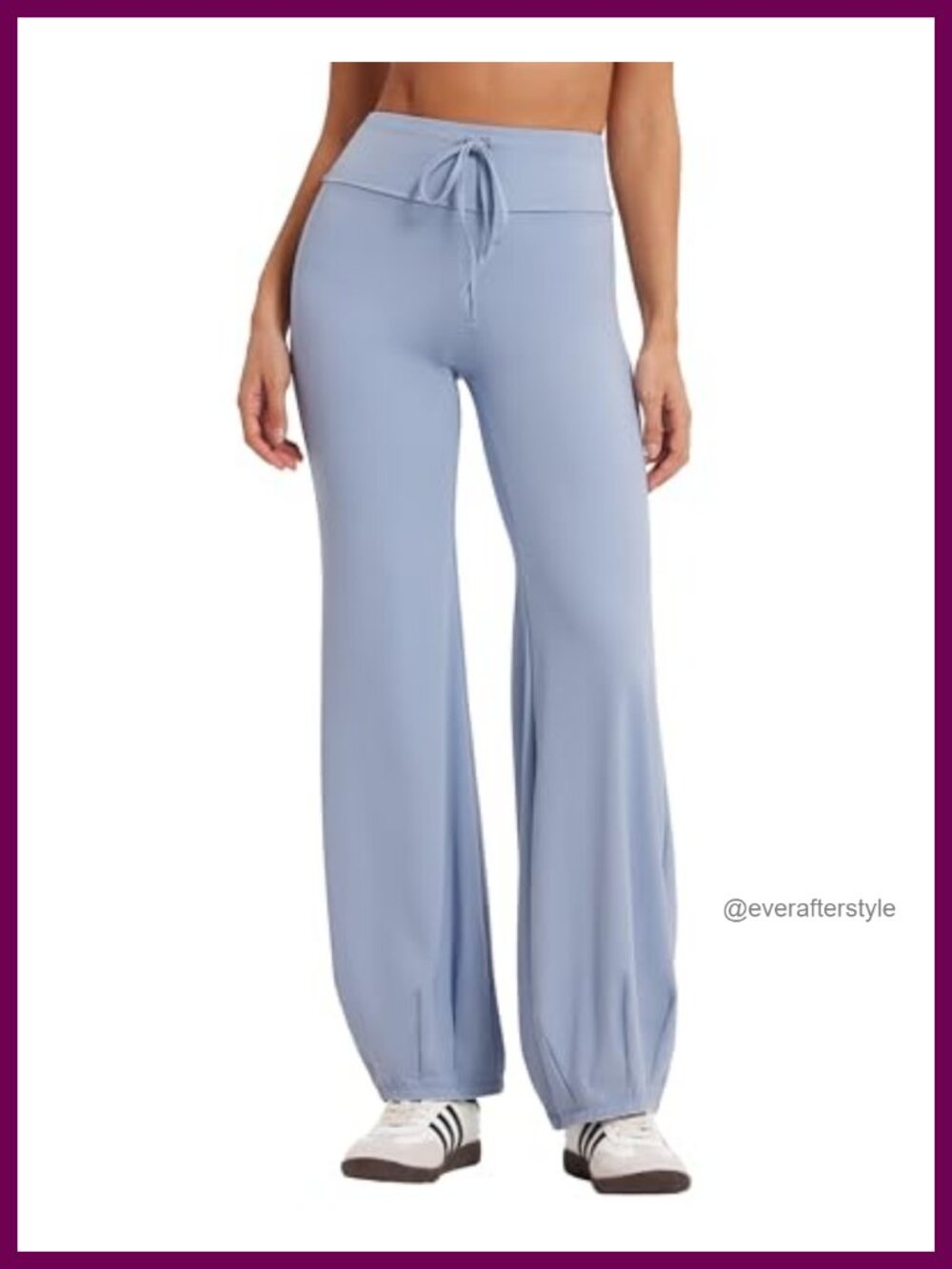 Wide Leg Yoga Pants Bubble Hem Fold Over High Waist Nylon Spandex Active